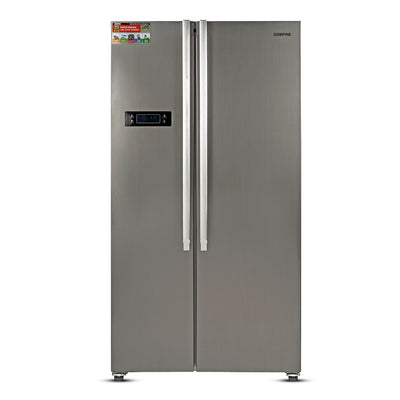 Geepas GRFS6521SXHN Side by Side Refrigerator|650L No Frost Inverter Fridge |Digital temperature control display |tempered glass shelves |Twist ice maker |1-Year Warranty