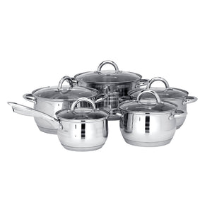 Royalford RF10390 10-Piece Stainless Steel Cookware Set with Glass Lids| Induction Compatible Encapsulated Base| Heavy-Duty Riveted Handles & Durable Satin Finish Design