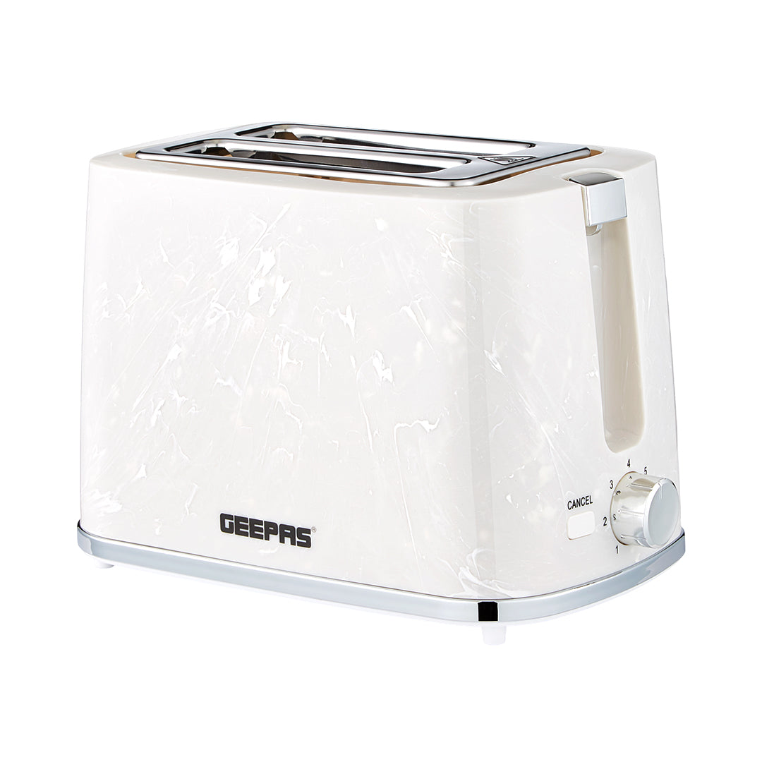 Geepas GBT36555UK-WT Skye Collection 2 Slice Toaster with 7 Browning Settings | Removable Crumb Tray | Cord Storage |Cancel Function & Marble Effect Finish for Kitchens