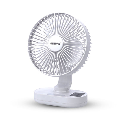 Geepas GF21157 8-Inch Rechargeable Fan with LED Night Light |Features 3-speed control |9-hour runtime |lithium battery |3 Blade Fan with Adjustable Head| portable design