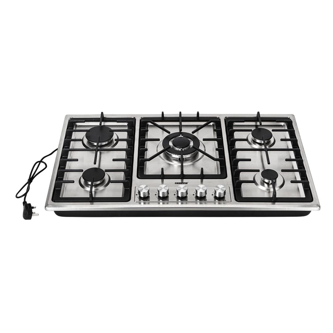 Geepas GGC31043 Built-in Gas Hob | 5 Burner Stainless Steel Hob with Auto Ignition| Flame Safety Device| High Efficiency Burners| Easy Cleaning Design & 2 Years Warranty