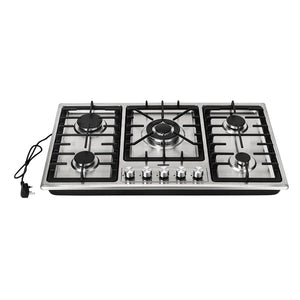 Geepas GGC31043 Built-in Gas Hob | 5 Burner Stainless Steel Hob with Auto Ignition| Flame Safety Device| High Efficiency Burners| Easy Cleaning Design & 2 Years Warranty