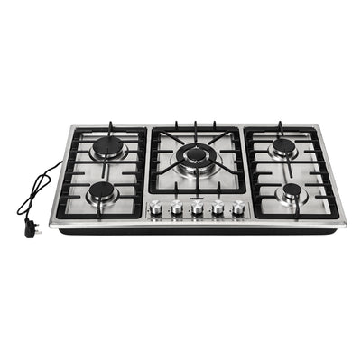 Geepas GGC31043 Built-in Gas Hob | 5 Burner Stainless Steel Hob with Auto Ignition| Flame Safety Device| High Efficiency Burners| Easy Cleaning Design & 2 Years Warranty