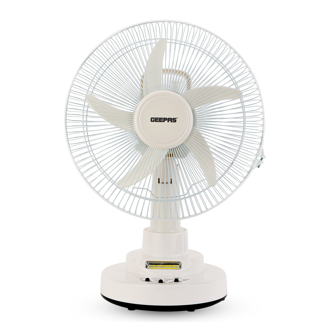 Geepas GF21118 Rechargeable 12-Inch Oscillating Fan | 3-Speed Control | LED Light | Long Battery Backup | Portable Design for Home & Outdoor Use | 2 Years Warranty