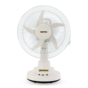 Geepas GF21118 Rechargeable 12-Inch Oscillating Fan | 3-Speed Control | LED Light | Long Battery Backup | Portable Design for Home & Outdoor Use | 2 Years Warranty