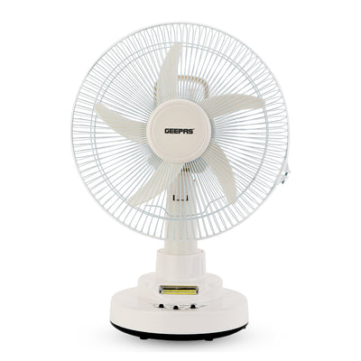 Geepas GF21118 Rechargeable 12-Inch Oscillating Fan | 3-Speed Control | LED Light | Long Battery Backup | Portable Design for Home & Outdoor Use | 2 Years Warranty