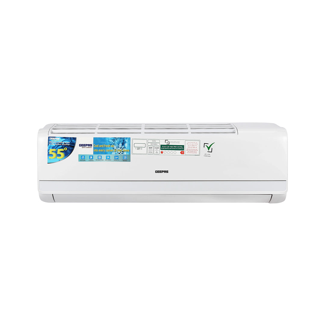 Geepas GACS1828RCA 1.5 Ton Split Type Air Conditioner | Full DC Inverter Compressor | 17400BTU Fast Cooling AC | 4D Air Flow | Self Cleaning & Golden Fin Protection
