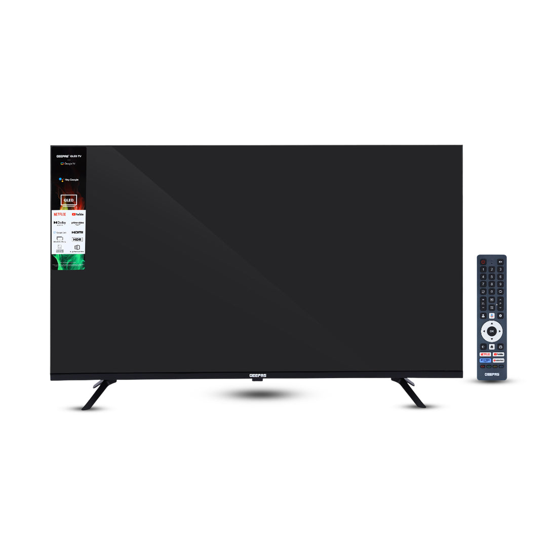 Geepas GLED5505GTQLD 55 Inch 4K Ultra HD QLED Smart Google TV |   Dolby Audio |  Built-in Chromecast |  3840x2160 Resolution |  HDMI & USB Ports |  Voice Remote