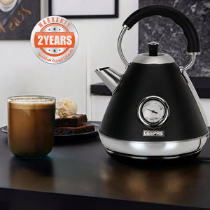 Geepas GK38073UK-BK Stainless Steel Cordless Kettle | Powerful 3000W Heating | 1.7L Large Capacity | Boil Dry Protection | Auto Shut-Off | 360° Rotating Base Design