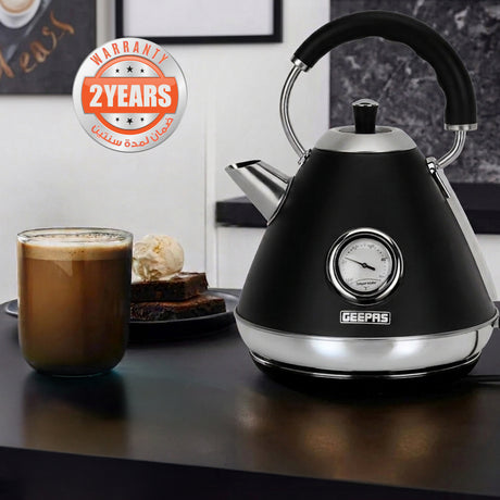 Geepas GK38073UK-BK Stainless Steel Cordless Kettle | Powerful 3000W Heating | 1.7L Large Capacity | Boil Dry Protection | Auto Shut-Off | 360° Rotating Base Design