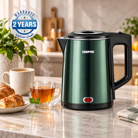 Geepas GK38037 1.8L Double Layer Electric Kettle | 1500W Fast Heating | Boil-Dry Protection & Auto Shut-Off | 360° Rotational Base | Power Indicator Light | Durable