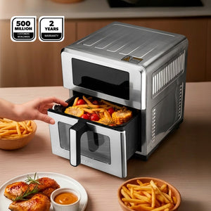 Geepas GAF37546 10L Digital Double Heating Air Fryer | Advanced Vortex Rapid Air Technology |10 Preset Cooking Modes |Touchscreen Display|60-Min Timer & Oil-Free  Cooking