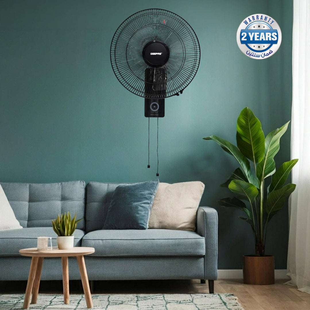 Geepas GF9483 16 Inch Wall Fan | Powerful Copper Motor with 3 Speed Control | 5 Durable AS Blades | Wide Angle Oscillation | Overheat Protection |  2 Years Warranty