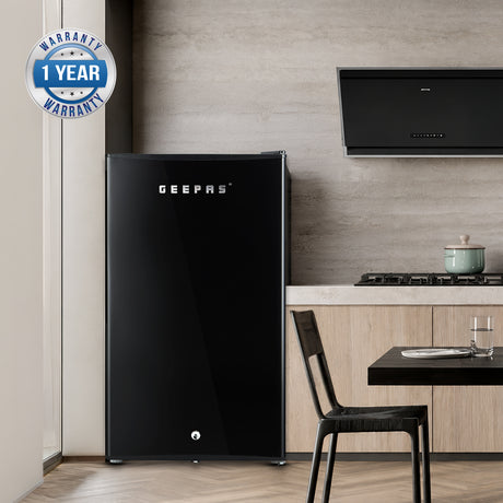 Geepas GRF1212BXE 120L Single Door Mini Defrost Refrigerator| 92L Net Capacity |Quick Cooling Technology | Low Noise Operation | Low Voltage Protection |1-Year r Warranty