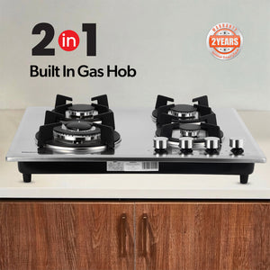 Geepas Built-In Gas Hob GGC31026 | 4 Burner Stainless Steel Gas Stove with Auto Ignition| Durable Cast Iron Pan Support | Easy-to-Clean Design & 2 Years Warranty