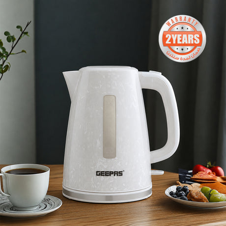 Geepas GK38067UK-WT Skye Collection 1.7L Electric Kettle | 360° Cordless Base | Auto Shut Off | Boil Dry Protection | Water Level Indicator |Kettle for Home & Office Use