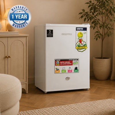 Geepas GRF654WPEN Defrost Mini Fridge | 60L Net Capacity | Compact Refrigerator | Fast cooling performance |Turbo cooling technology |Low-noise operation | Eco-friendly