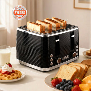 Geepas GBT36537 4-Slice Bread Toaster | 1350- 1600W Power  | Variable Browning Control | Dual Control Panels | Cancel, Defrost & Reheat Functions |  2 Years Warranty