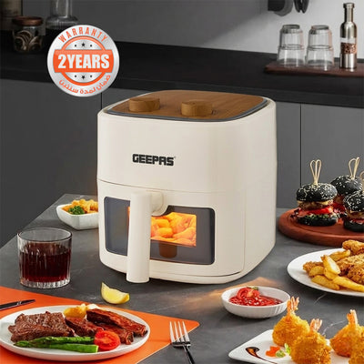Geepas GAF37536UK Air Fryer  4.5L with Vortex Air Technology |  Visual Cooking Window  | 30 Minute Timer |  Oil-Free Cooking and Multi-Function Food Preparation