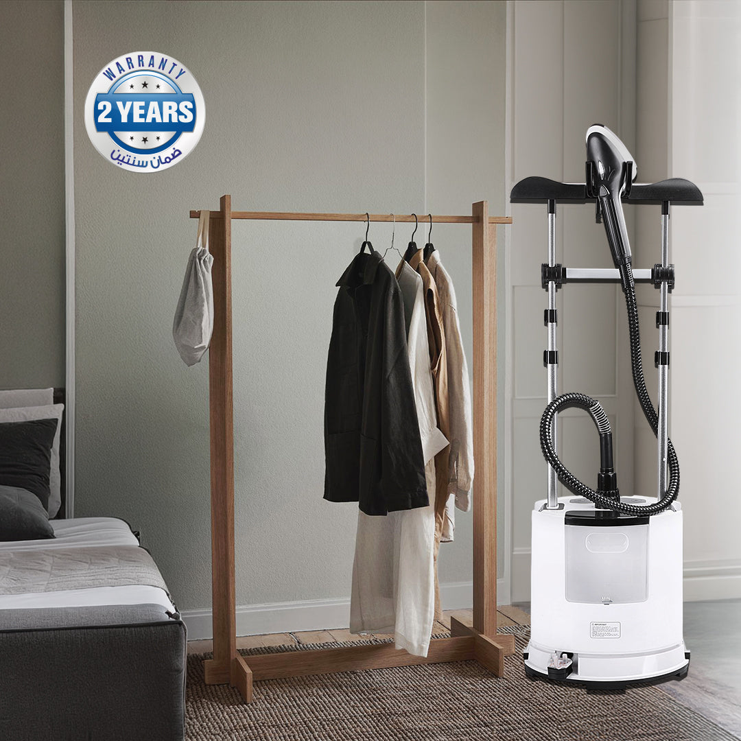 Geepas GGS25030 Multifunction Garment Steamer | 1.6L Water Tank| LCD Display| 5 Steam Levels| Stainless Steel Nozzle| Double Heating| 2180W Power| 2-in-1 Steamer & Iron