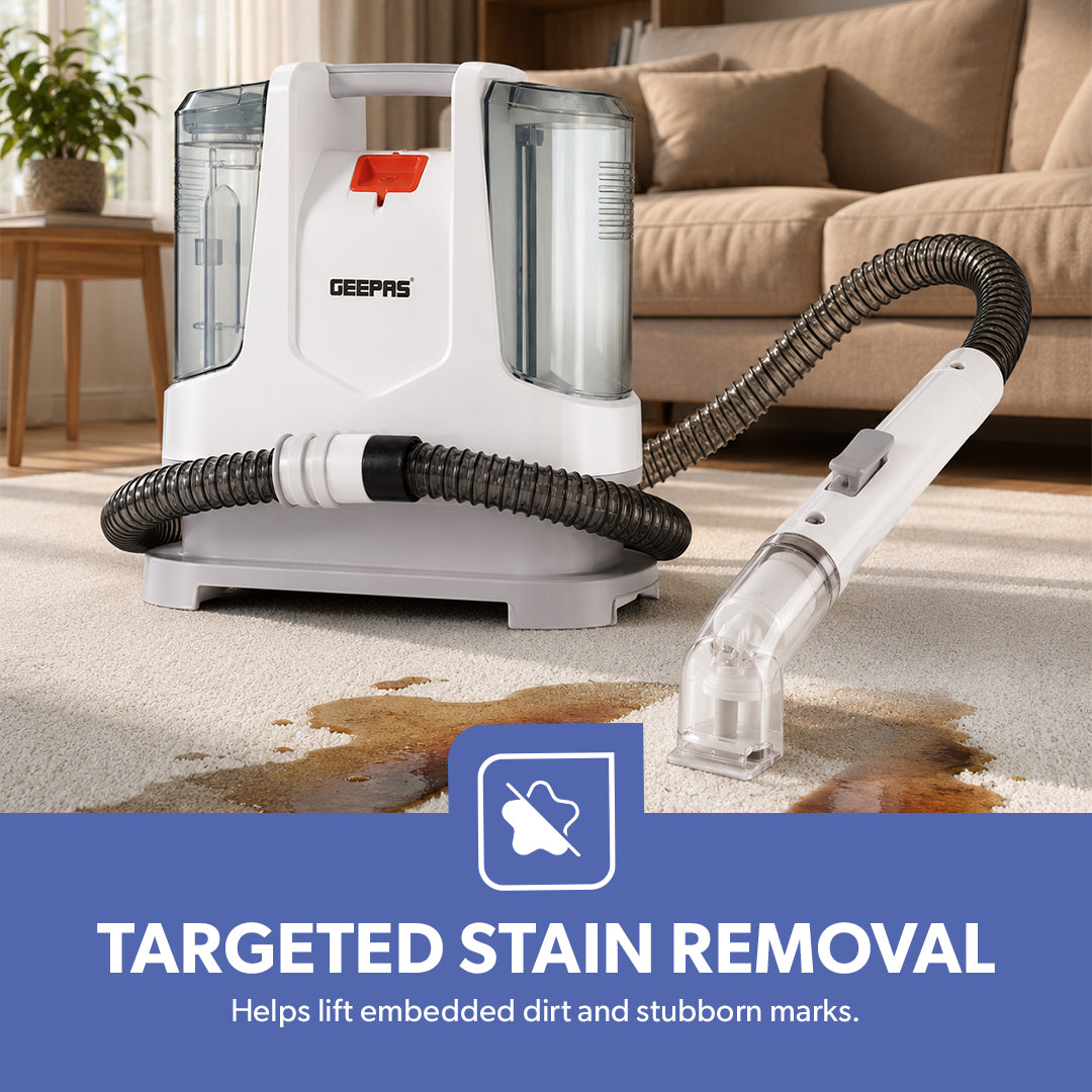 Geepas GSC19050UK Portable Spot Cleaner for Carpets & Upholstery | Dual Water Tank Design | Lightweight Construction | Deep Cleaning Action | Ideal for Multiple Surfaces