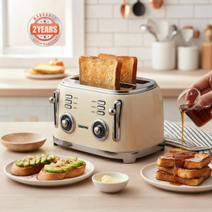 Geepas 4 Slice Toaster GBT36564UK-CR | 1500W Powerful Toaster with 6 Adjustable Browning Levels, Defrost, Reheat & Cancel Functions, Removable Crumb Tray, Cord Storage