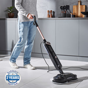 Geepas GSC63077UK Digital Steam & Scrub Floor Mop with Twin Rotating Pads | Adjustable Steam Control | 540ml Water Tank | LED Display & 7m Power Cord | Lightweight design