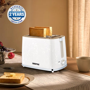Geepas GBT36555UK-WT Skye Collection 2 Slice Toaster with 7 Browning Settings | Removable Crumb Tray | Cord Storage |Cancel Function & Marble Effect Finish for Kitchens