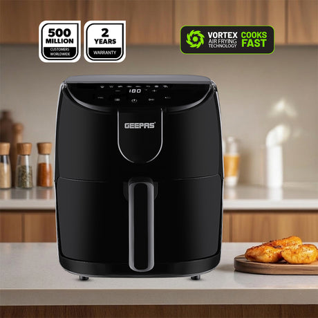 Geepas GAF37551 4L Digital Air Fryer 1500W | Rapid Air Vortex Technology | Oil Free Fryer with Touch Control | Auto Shut Off | Overheat Protection & Non Stick Basket