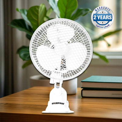 Geepas GF9626 8-Inch 2-in-1 Table & Clip Fan | Super Quiet Copper Motor | 2-Speed Adjustable Control | Wide Oscillation | Compact & Portable Design | 2 Years Warranty
