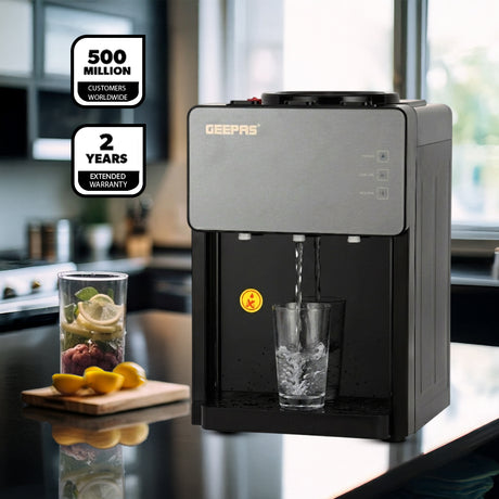 Geepas GWD17044 Tabletop Water Dispenser|Hot, Cold & Normal Water |3-Tap Design| Child Safety Lock|SUS304 Stainless Steel Tank & Dry Heating Protection for Home & Office