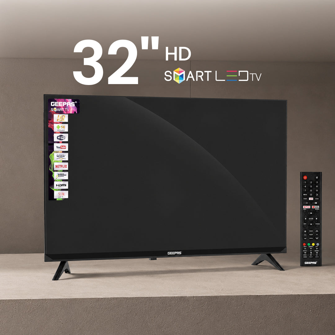 Geepas GLED3202SEHD 32-Inch Smart LED TV | HD Ready Android TV with HDMI & USB | MEMC Technology | HQ Sound System | Full Color Optimizer | Energy Saving Technology