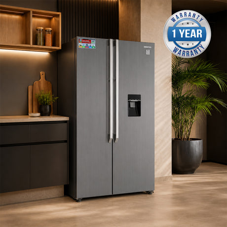 Geepas GRFS6622SWXHN Side by Side Refrigerator | 700L Gross Capacity | Inverter Compressor | Inverter Compressor |4 crystal drawers |R600a refrigerant | 1-Year Warranty