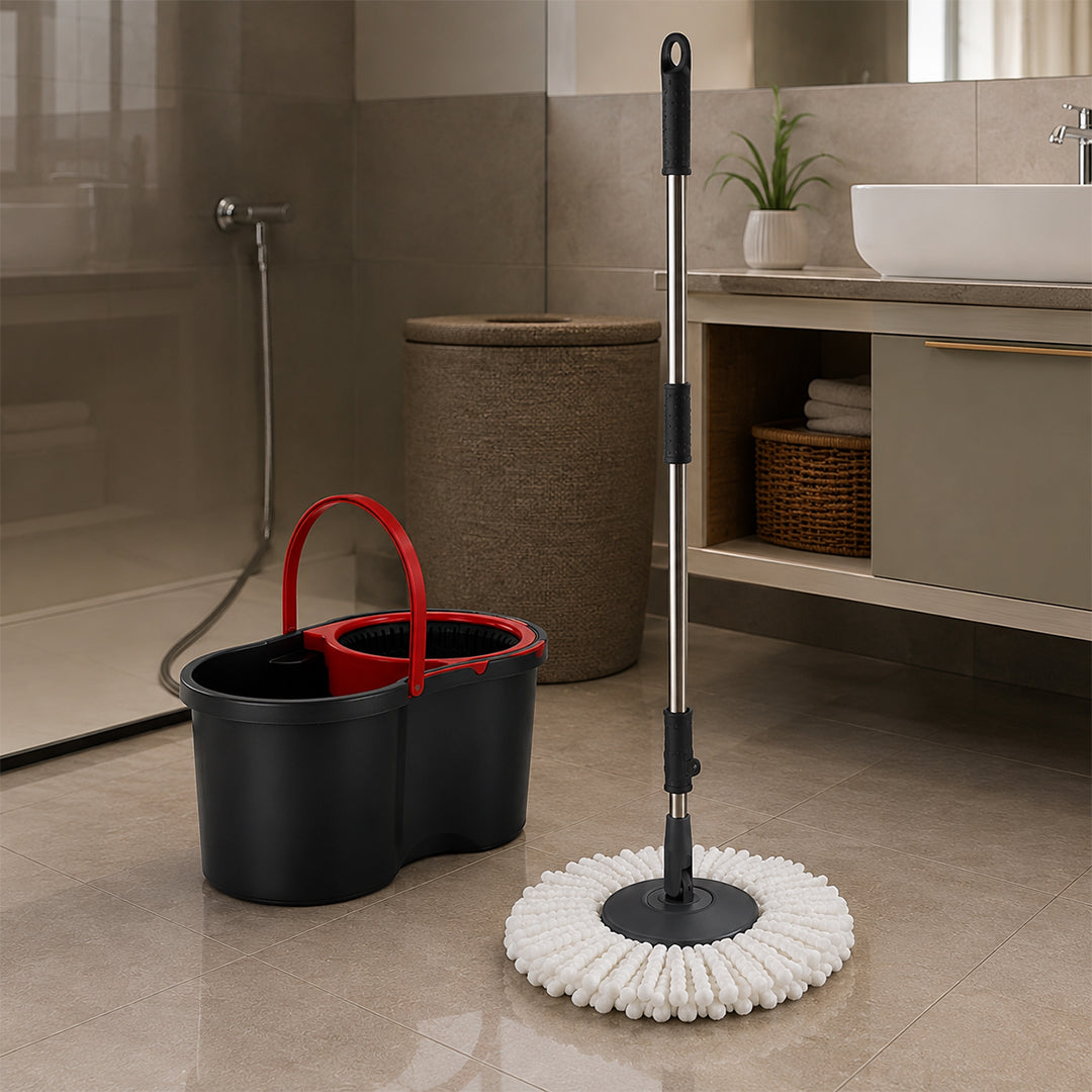 Royalford Elegant Spin Easy Mop | 360° Rotating Microfiber Mop Head| 16L Large Bucket Capacity| Hands-Free Wringing & Splash-Free Cleaning for Professional Home Use