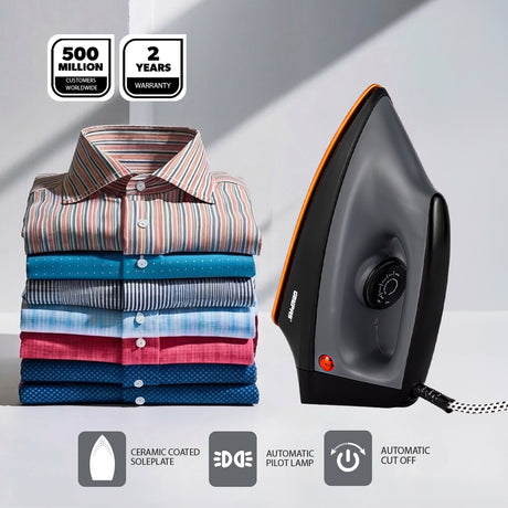 Geepas GDI2748 Heavy Duty Dry Iron | 1200W with Ceramic Coated Soleplate | Auto Cut-Off Thermostat| Adjustable Temperature Control for Safe & Smooth Ironing at Home
