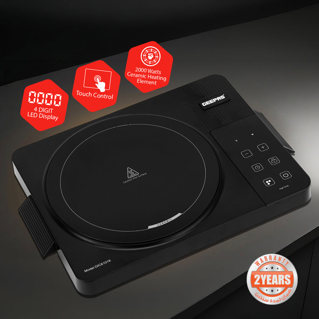 Geepas Digital Infrared Cooker GIC6101 | 2000W High Power  Electric Cooker| Touch Control | Digital Display| Large Heating Plate| Multi Functions | 2 Year Warranty