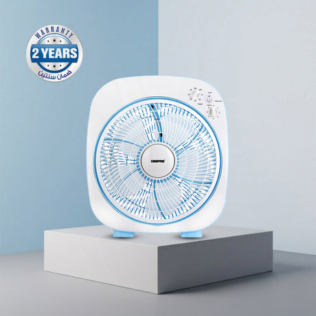 Geepas GF926 12 Inch Box Fan | 60-Min Timer | 3 Speed Control | Powerful Motor | Compact Portable Design | Energy Efficient Cooling Fan for Home, Office & Indoor Use