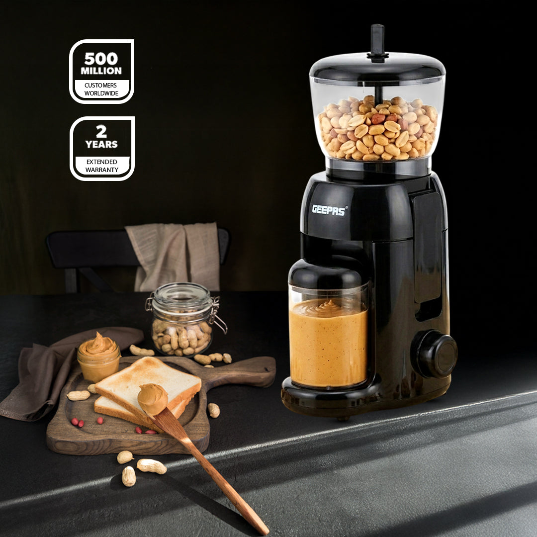 Geepas Peanut Butter Maker GPG63092 |500W Powerful Motor, Durable Stainless Steel Mill Plate, Large 756g Jar|  320ml Storage Cup for Fresh & Healthy Homemade Nut Butter