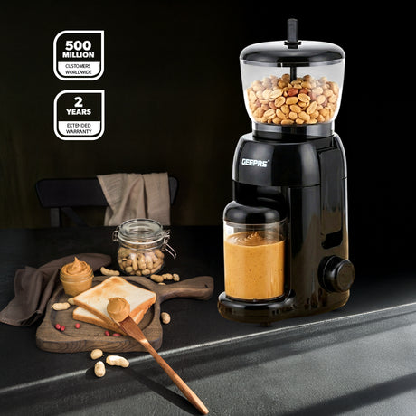 Geepas Peanut Butter Maker GPG63092 |500W Powerful Motor, Durable Stainless Steel Mill Plate, Large 756g Jar|  320ml Storage Cup for Fresh & Healthy Homemade Nut Butter
