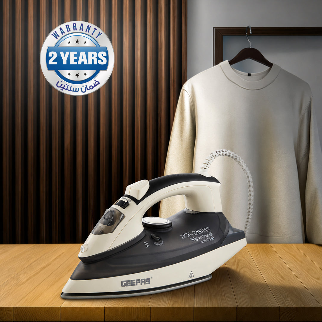 Geepas GSI24013UK Ceramic Steam Iron 2200W with Ceramic Soleplate | Variable Steam Control  |  Vertical Steam Function |  320ml Water Tank and Wet & Dry Ironing