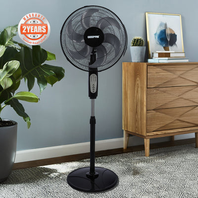 Geepas GF21112 16 Inch Stand Fan with Remote Control | 60W Power| 3 Speed Settings| 5 Durable AS Blades| 7.5 Hour Timer| Wide Oscillation Function| 2 Years Warranty
