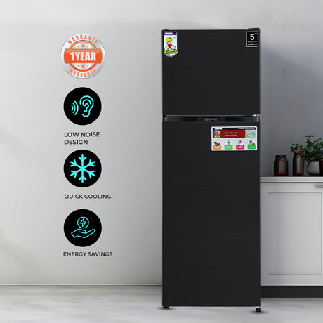 Geepas GRF4120SSXN 410L Double Door No Frost Refrigerator | Dual Temperature Setting| Quick Cooling| Long-Lasting Freshness| Low Noise & Energy Saving| 1 Year Warranty