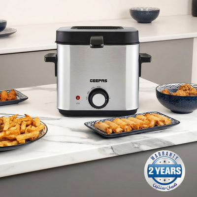 Geepas GDF36012UK 1.5L Deep Fryer with Adjustable Temperature Control | Heating Indicator Light | Cool Touch Handles | Stainless Steel Body for Crispy Fried Foods