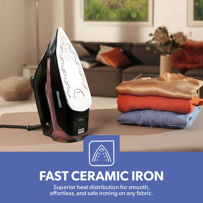 Geepas GSI24014UK 2400W Ceramic Steam Iron | Ceramic Soleplate |  Steam Burst & Self-Clean Function | Adjustable Temperature Control | Safe & Reliable Operation