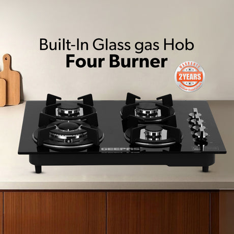 Geepas GGC31050FFD Built-in Glass Gas Hob | 4  Burners | Auto Ignition System | Flame Failure Safety Device (FFD) | Durable Design | Energy Efficient | 2 Years Warranty