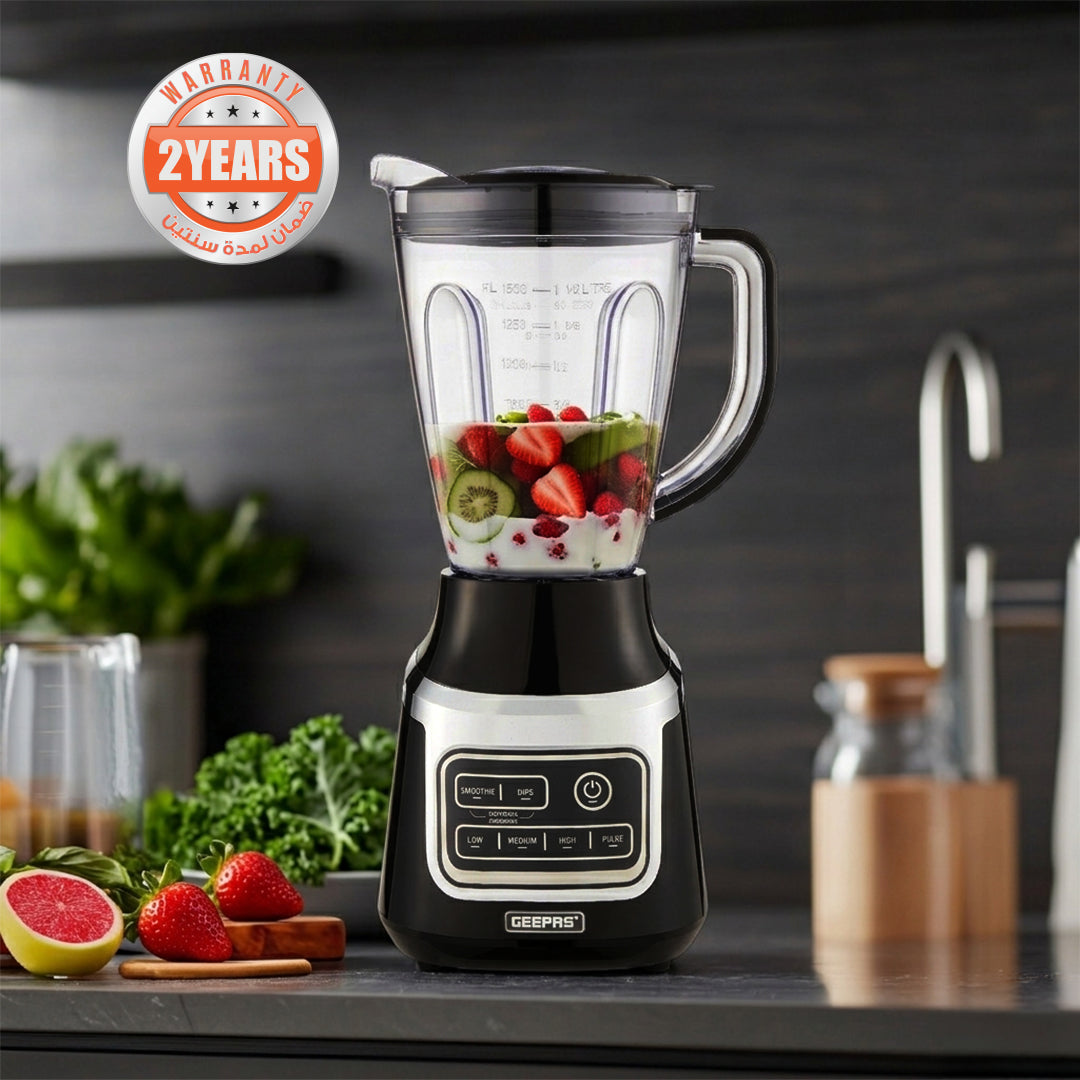 Geepas GSB44115UK Professional Blender 900W with 1.5L Capacity Jar |  Stainless Steel Blades |  Electronic Program Control |  Smoothie Function & Variable Speed Control