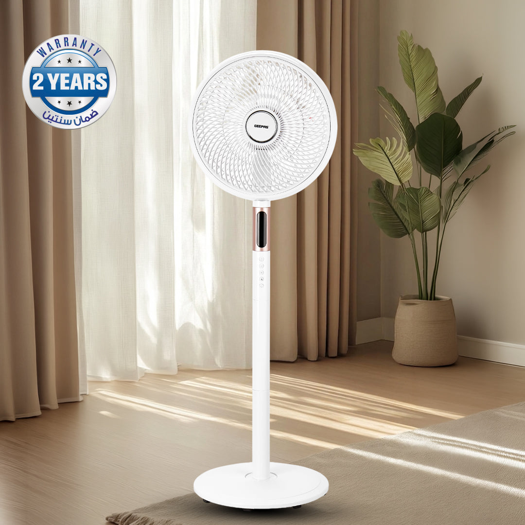Geepas GF21205 14” Stand Fan with Remote Control | Scandi Series, 60W Motor| 3-Speed| 8H Timer| 5-Blade Air Circulation| Wide Oscillation| Korean Style| 2 Years Warranty