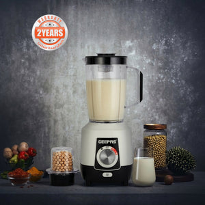 Geepas 2-in-1 Blender- GSB44027T/ 600 W, Powerful Motor with 2 Speed Setting and Pulse/ Transparent Jars with Stainless Steel Blade, Grinder Attachment White and Black