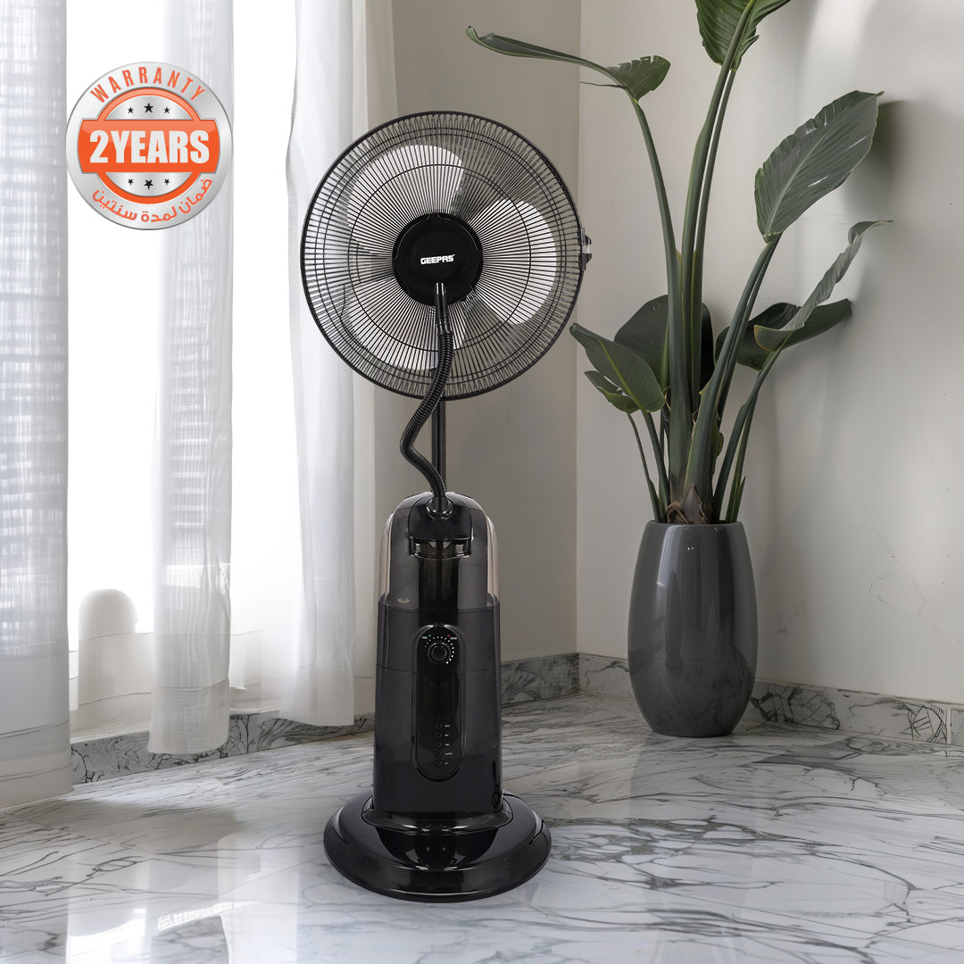 Geepas GF21161 16-Inch Mist Fan with LCD Display | 3 Wind Speeds| 3 Cooling Modes| 7.5-Hour Timer| 2L Water Tank| Remote Control| 100% Copper Motor| 2 Years Warranty