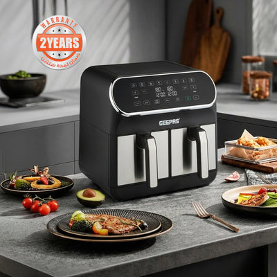 Geepas GAF37535UK Digital Air Fryer | 8L Dual Basket with LED Display |  Touch Control Panel |   60 Minute Timer |  Healthy Oil and  Fat Free Cooking Technology